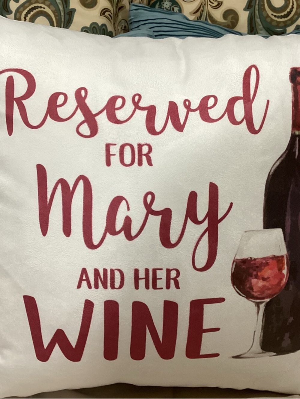 Reserved For Mary Wine Pillow - White & Burgundy
